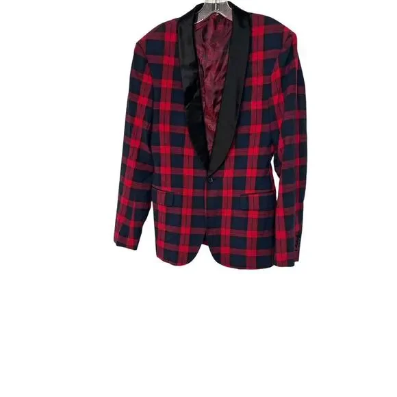 ELEVEE CUSTOM TARTAN SATIN TRIM TUX BLAZER SZ 42R